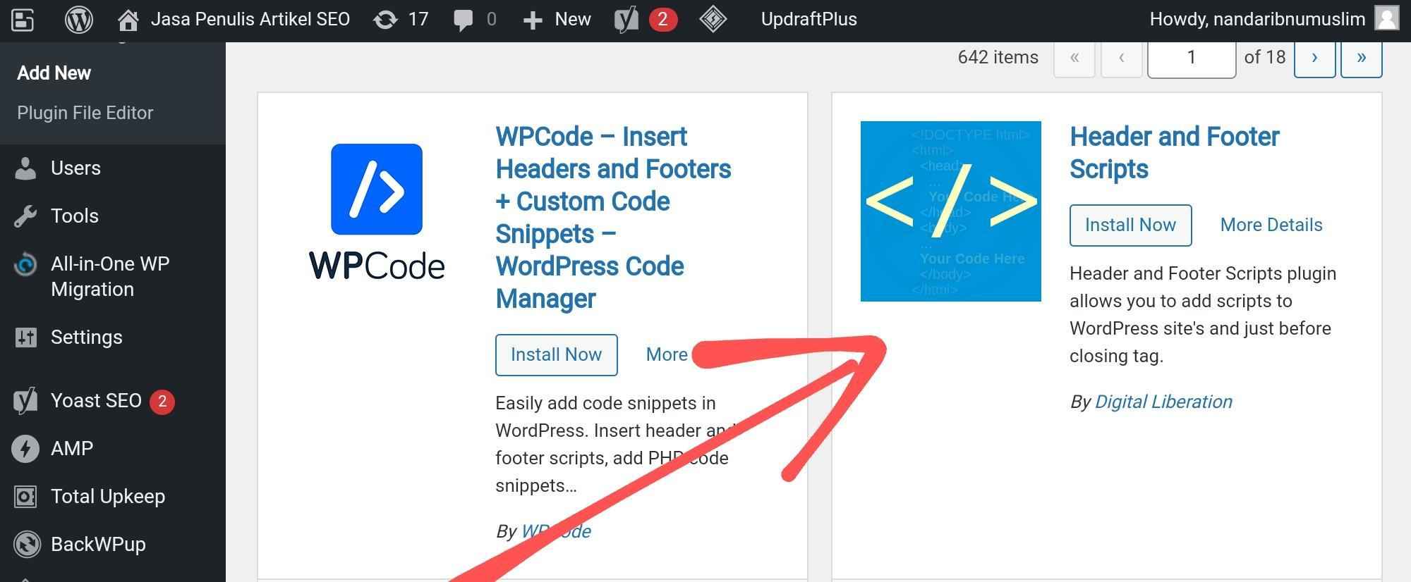 plugin Header and Footer Scripts di WordPress