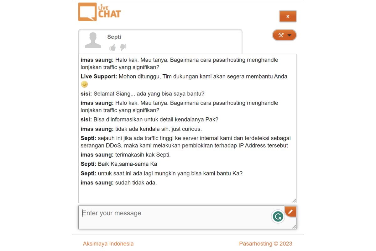 penilaian layanan PasarHosting