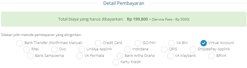 Metode Pembayaran Cukup Banyak