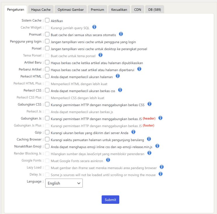 Menu WP Fastest Cache