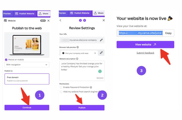 Terbitkan website Canva