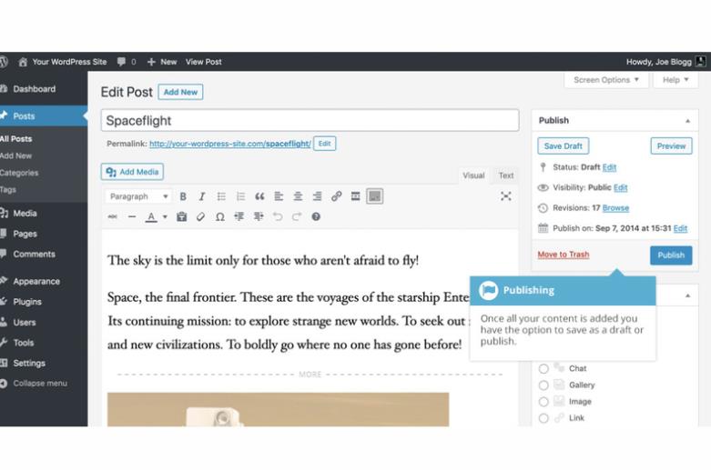 Publish konten post pertama di WordPress