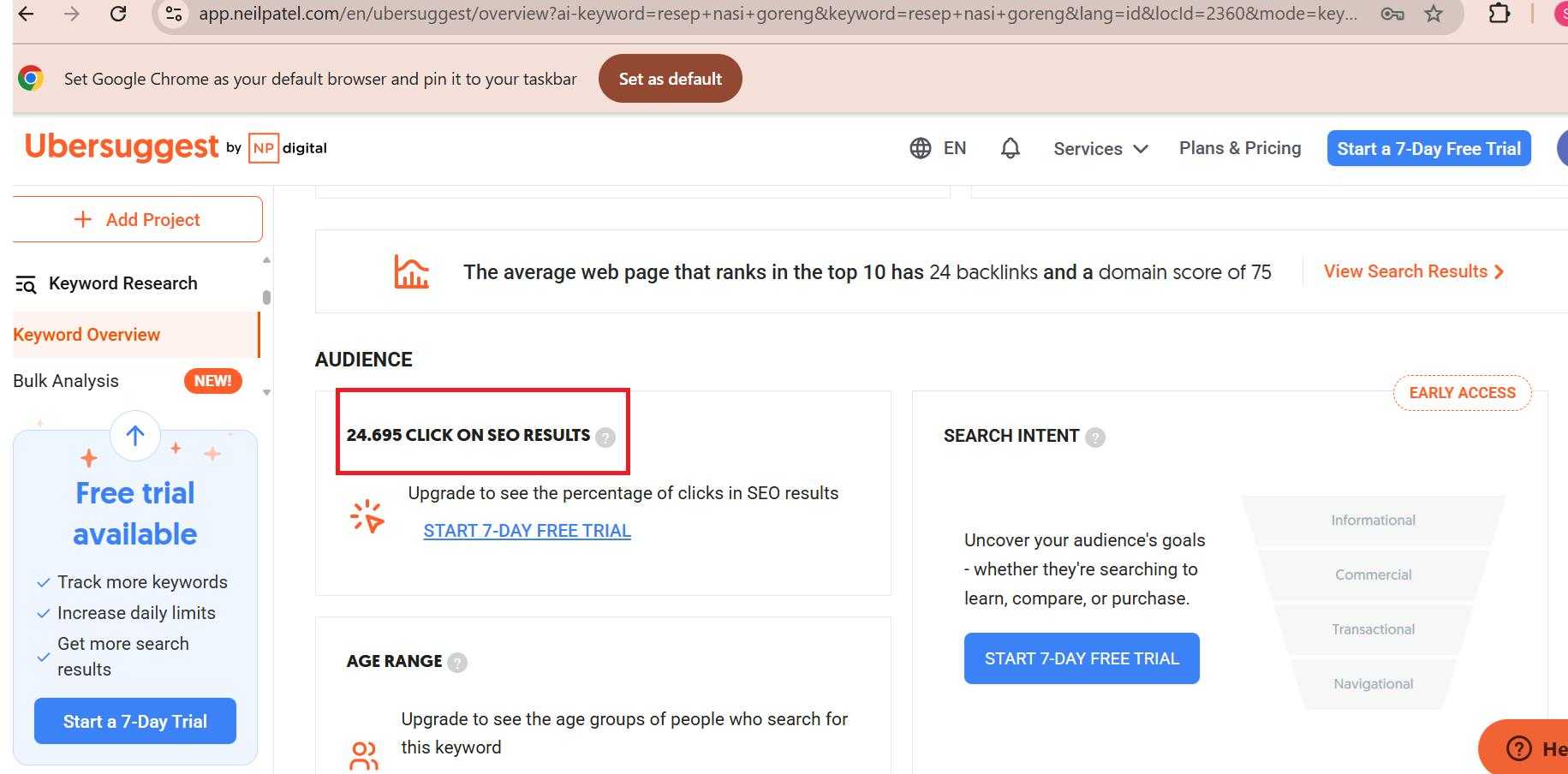 jumlah klik kata kunci “resep nasi goreng” di Ubersuggest