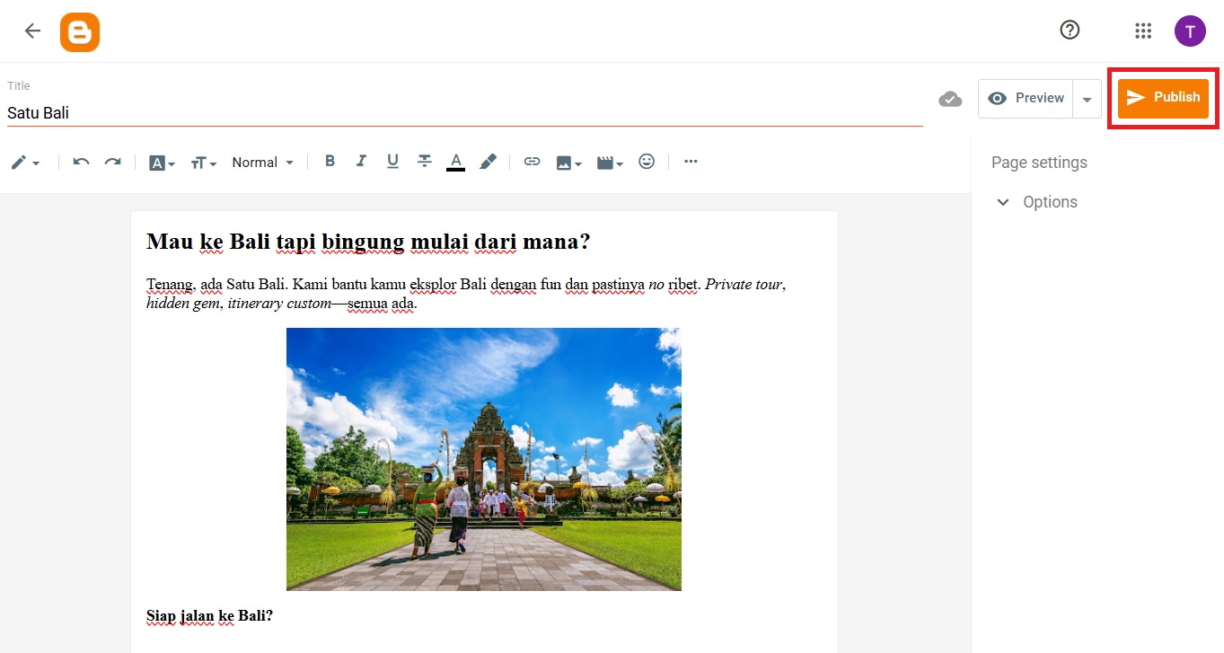 Mempublikasikan postingan Blogger