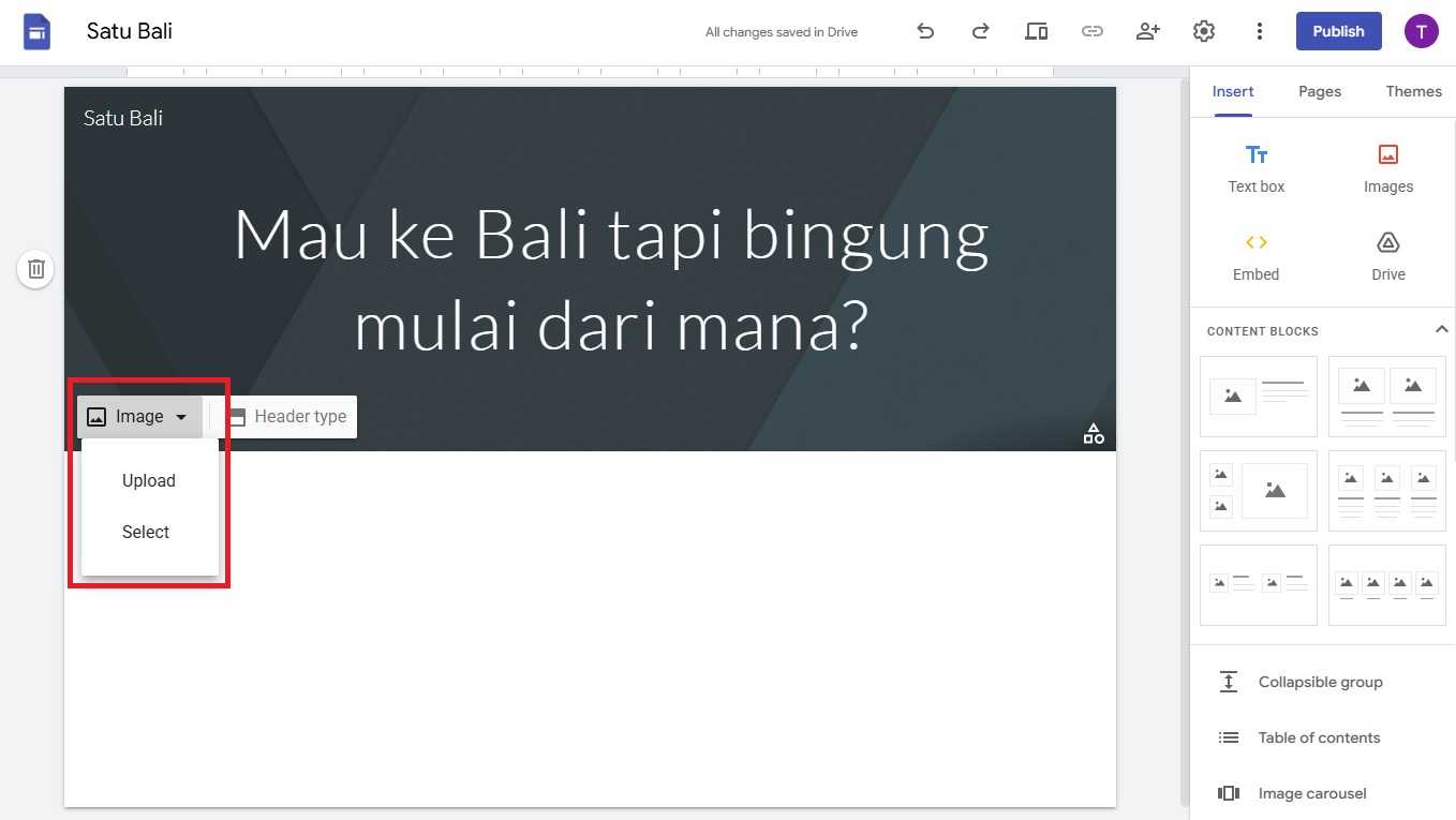 Mengubah background landing page di platform Google Sites