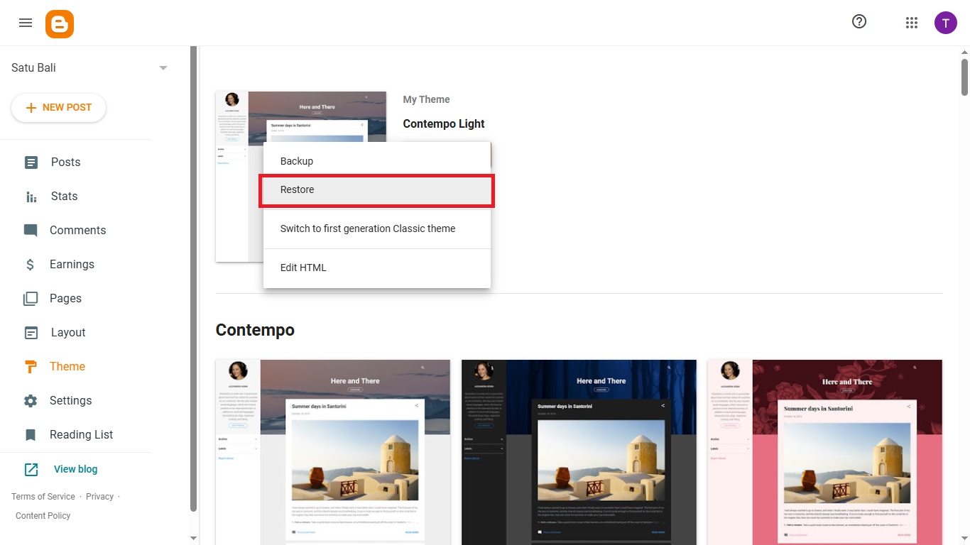 Mengunggah template ke Blogger