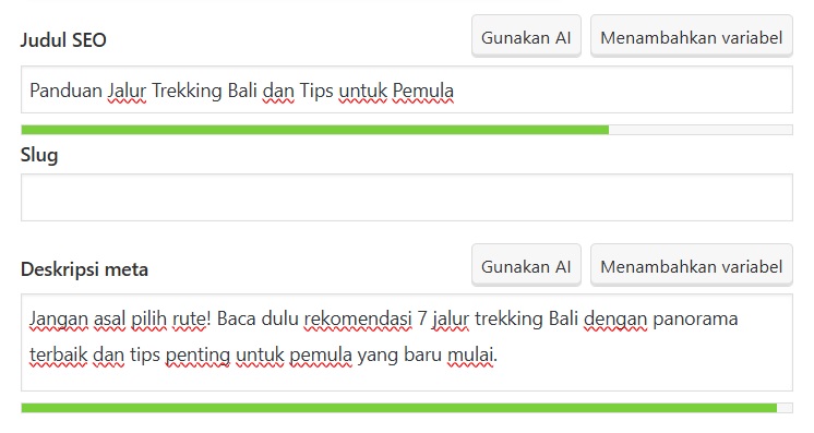 Pratinjau meta description pada plugin Yoast SEO