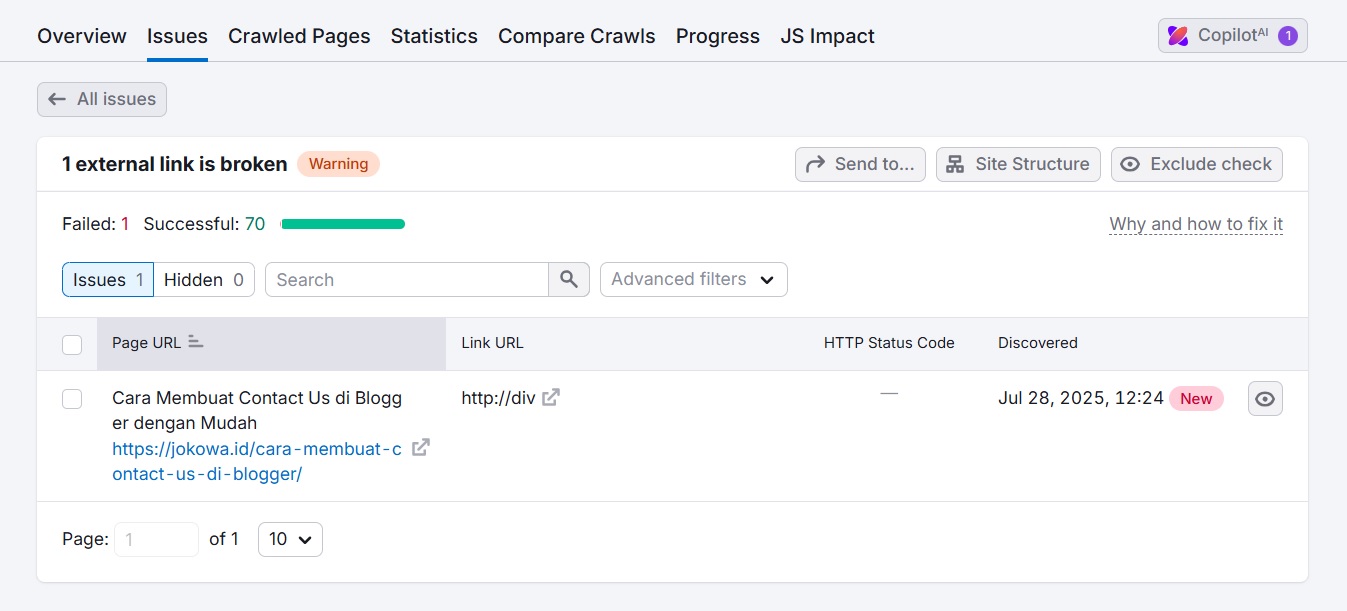 Site Audit dari Semrush