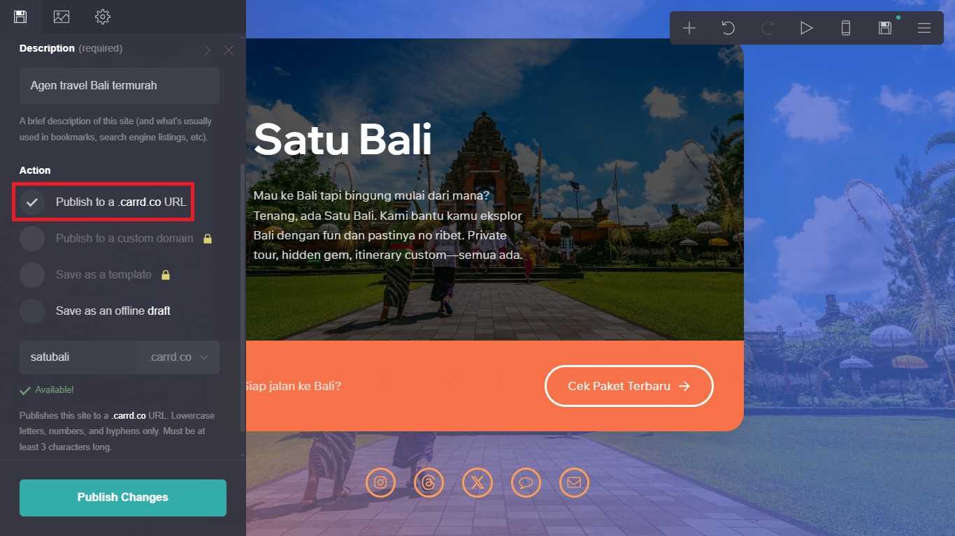 landing page di Carrd