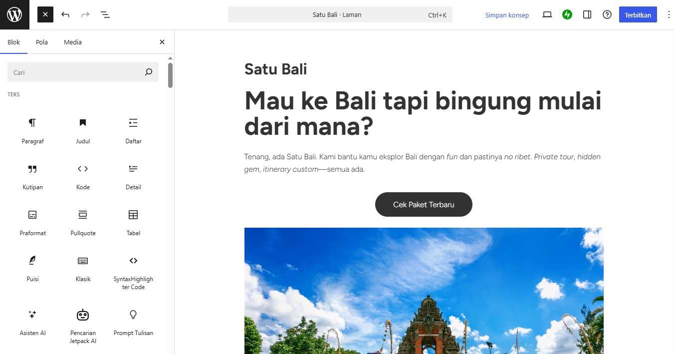 landing page di WordPress
