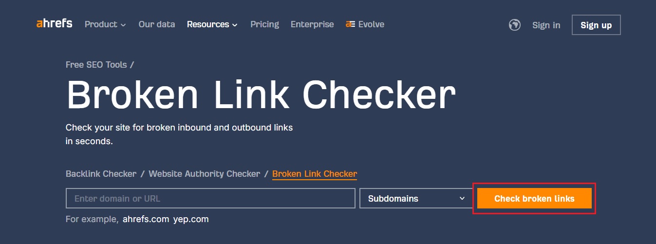 menemukan tautan rusak dengan Ahrefs