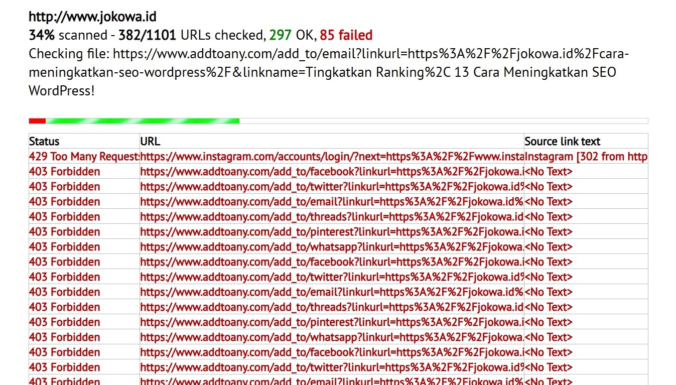 menemukan tautan rusak dengan Dead Link Checker