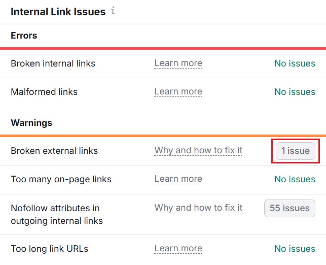 tautan rusak dengan Semrush
