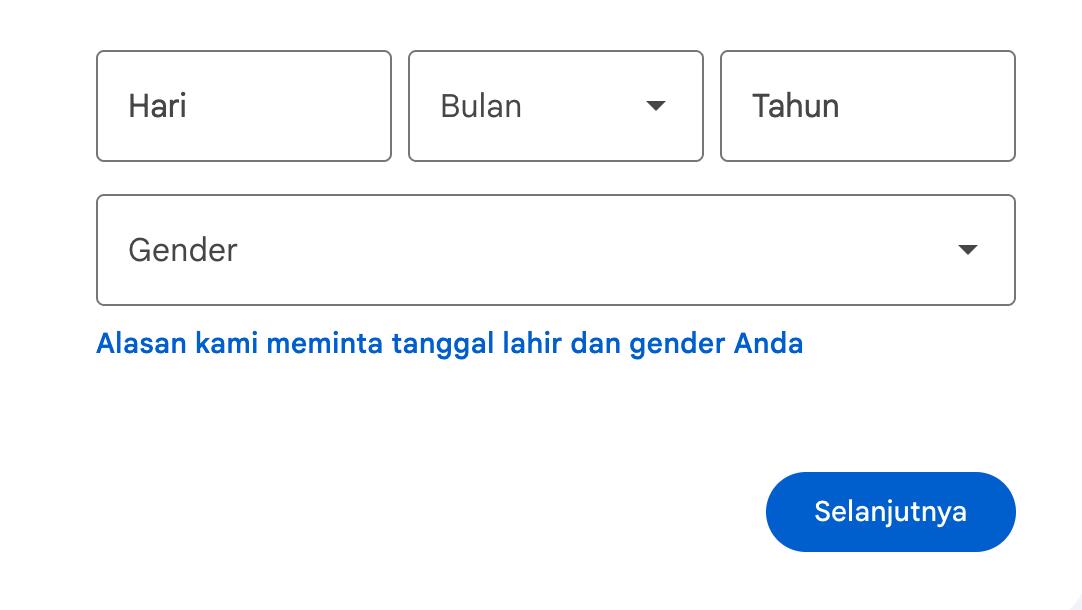 Masukkan Tanggal Lahir dan Gender