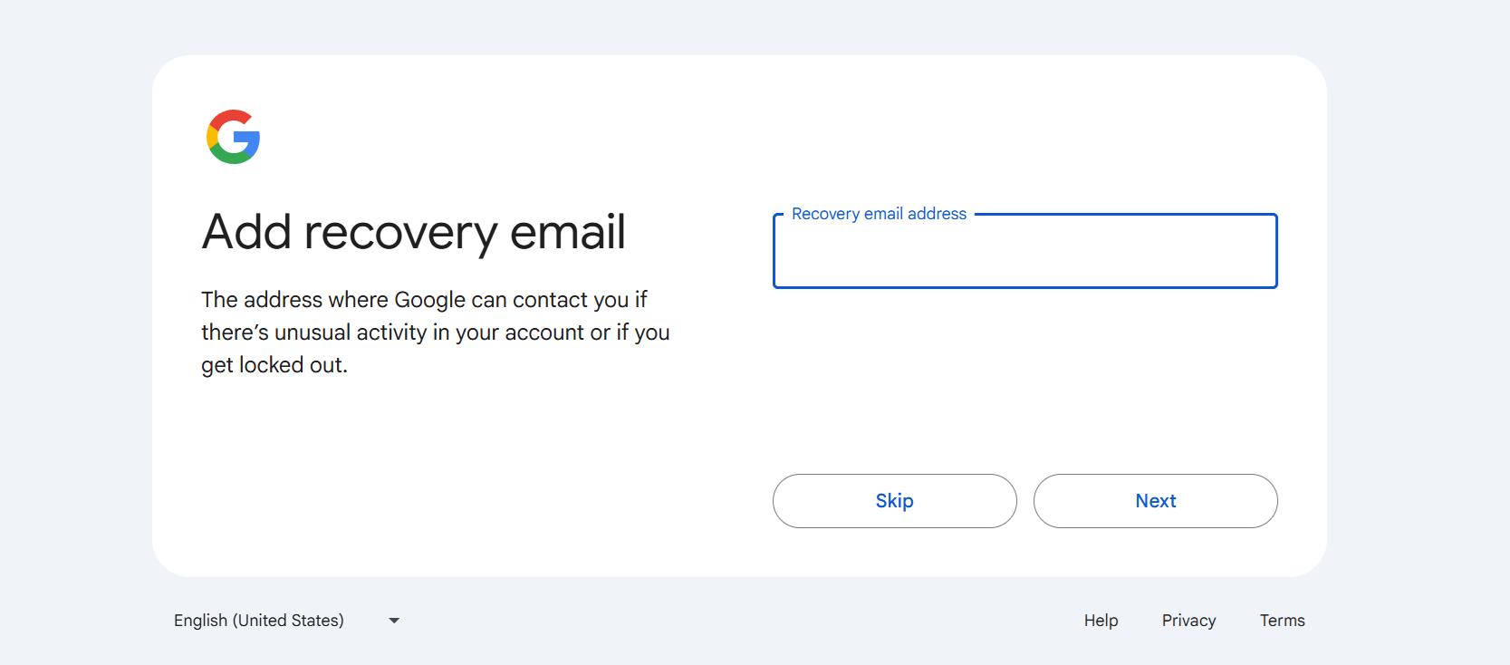 tampilan membuat akun Google baru