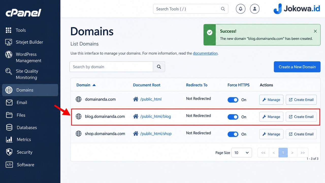 Buat Subdomain