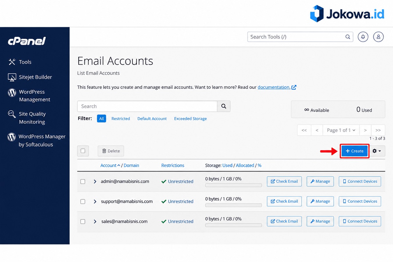 Buka Menu Email Accounts