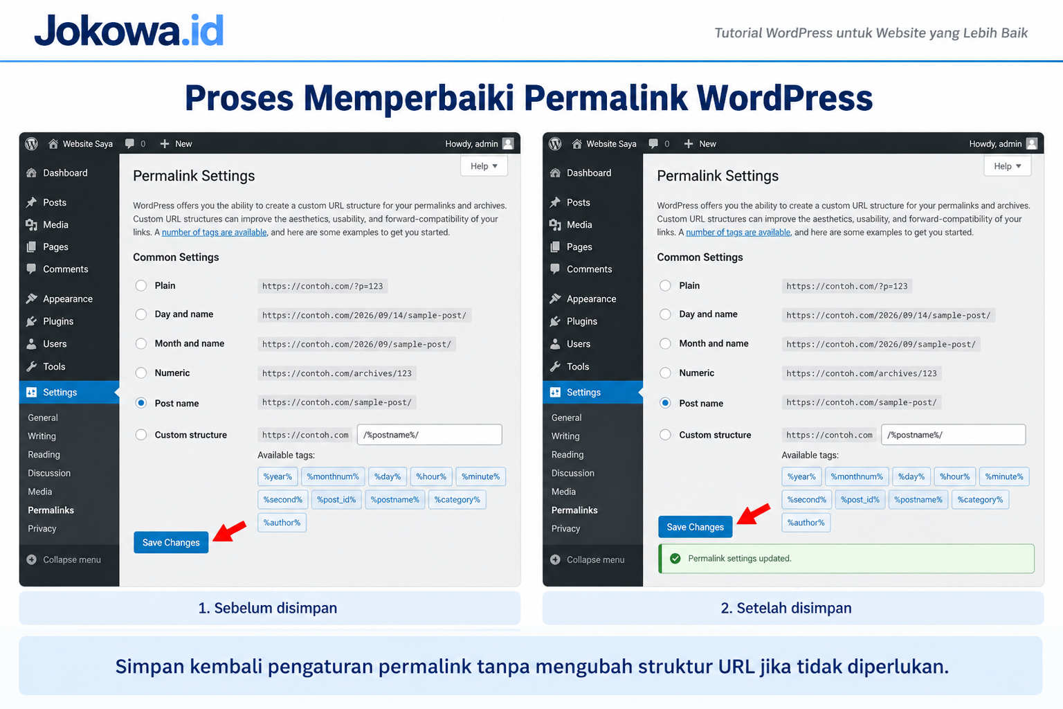 Buka Pengaturan Permalink dan Simpan Kembali
