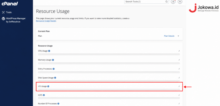 Cek IO Usage dari Panel Hosting