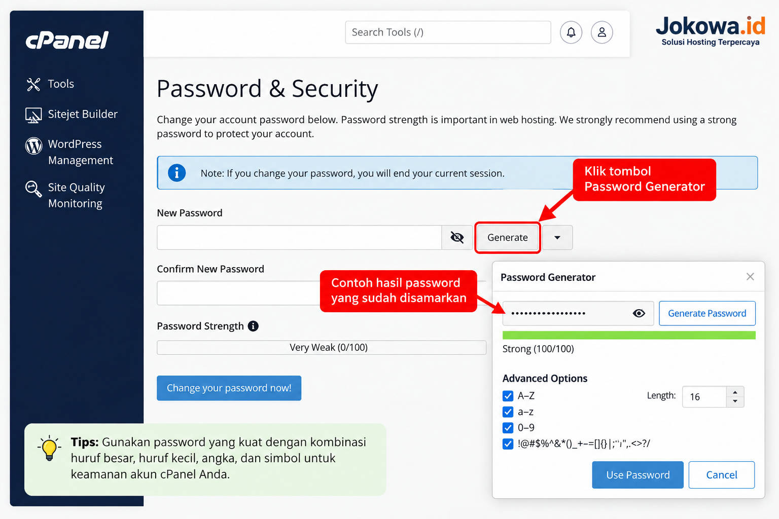 Gunakan Password Generator Jika Tersedia