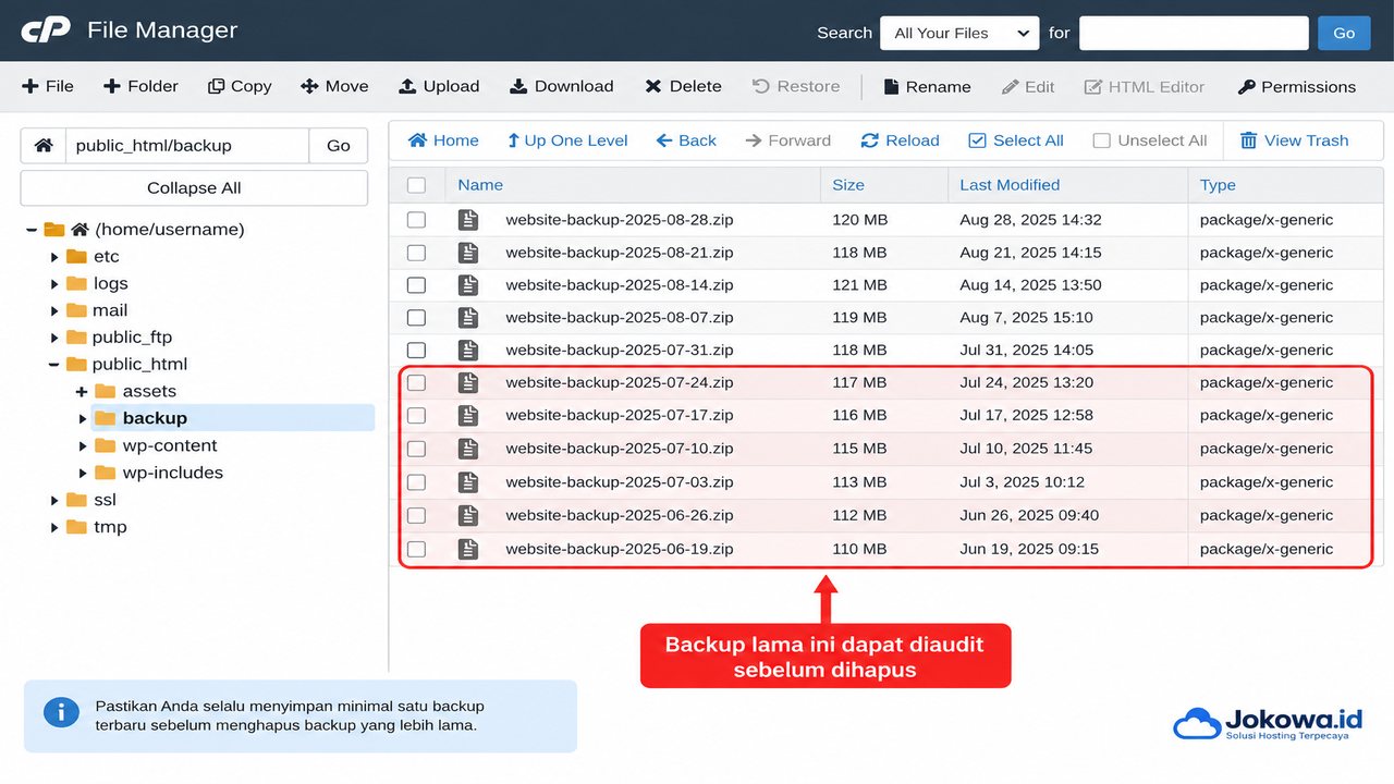 Hapus Backup Lama yang Tidak Dibutuhkan