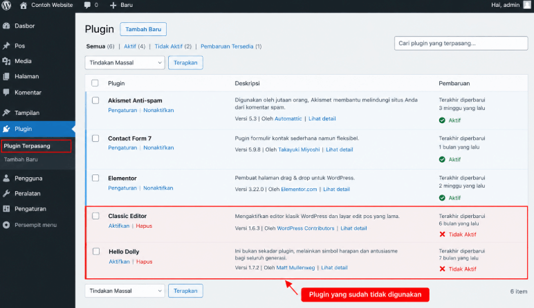 Hapus Plugin yang Sudah Tidak Digunakan
