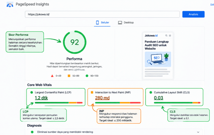 Hasil Audit PageSpeed Insights
