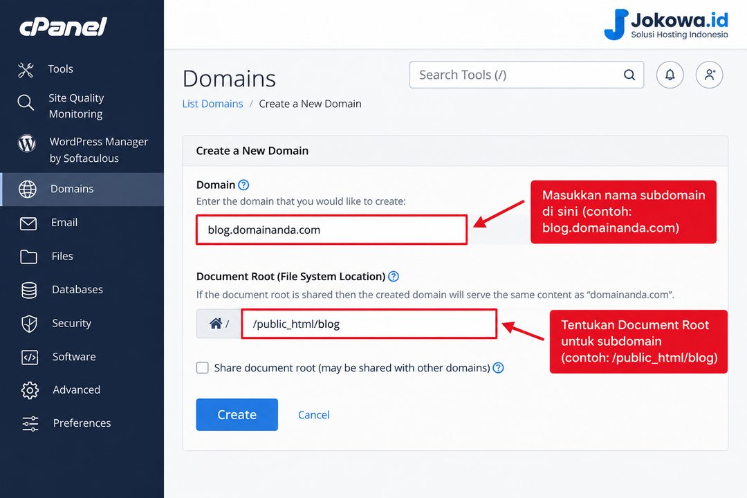 Masukkan Nama Subdomain