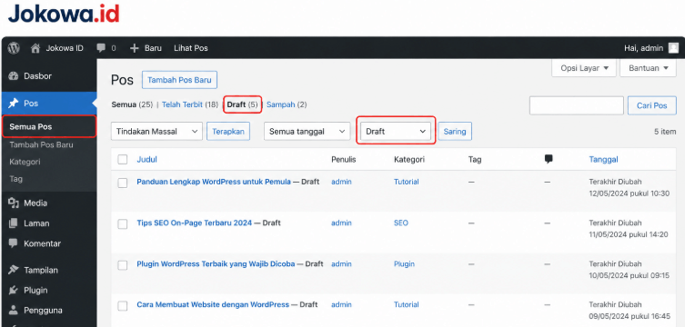 Membersihkan Draft dan Auto-Draft