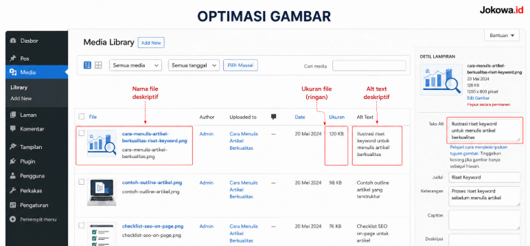 Perhatikan kualitas dan ukuran file