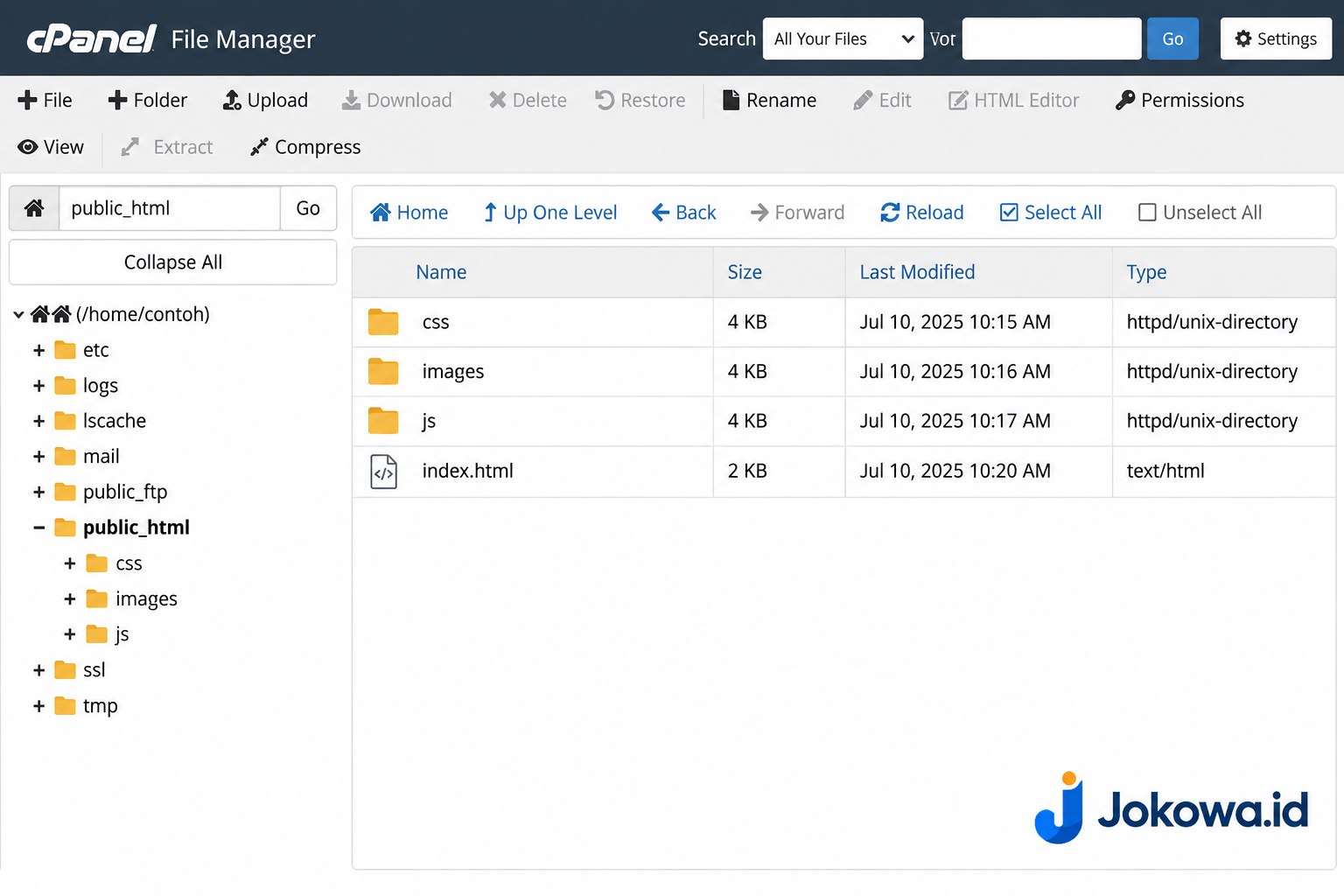 Periksa File index.html atau index.php
