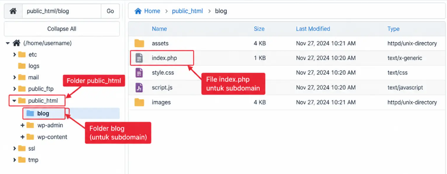 Periksa Folder Subdomain melalui File Manager