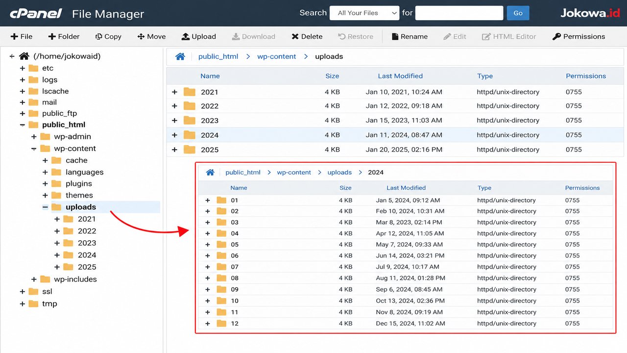 Periksa Folder Upload WordPress