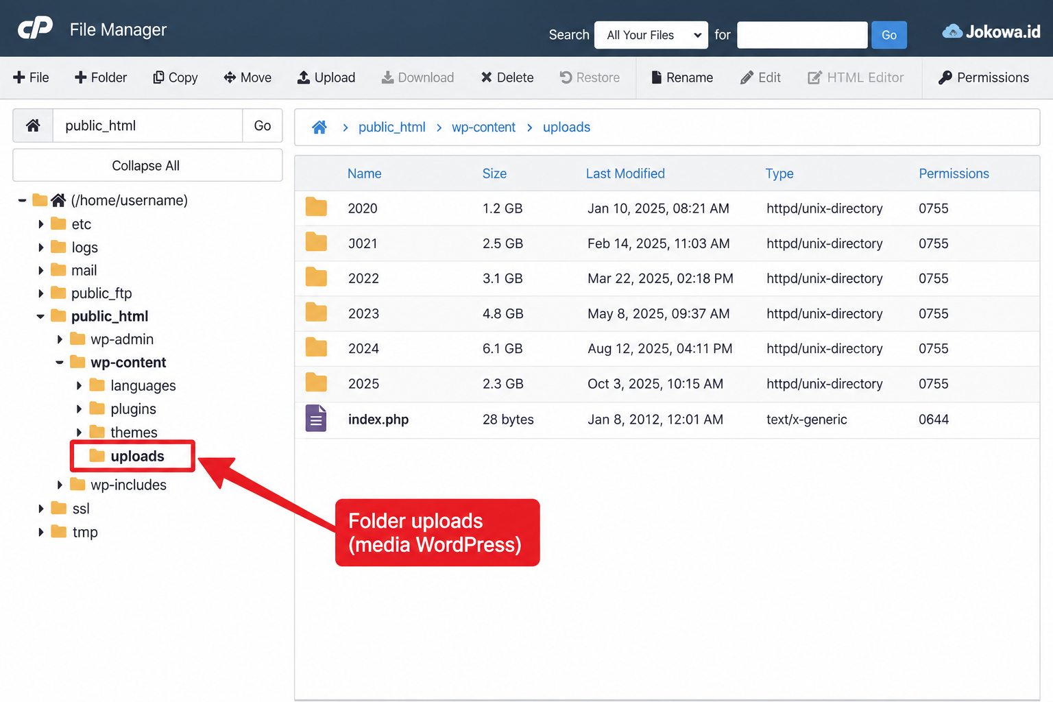 Periksa Folder wp-contentuploads