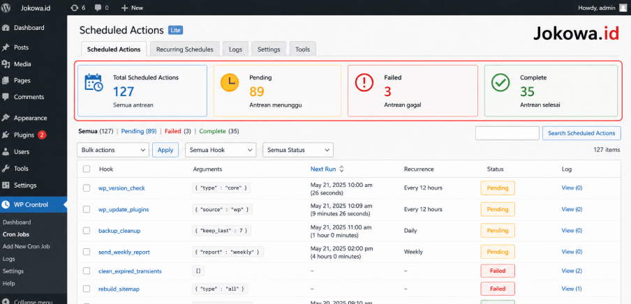Periksa WordPress Cron dan Scheduled Actions
