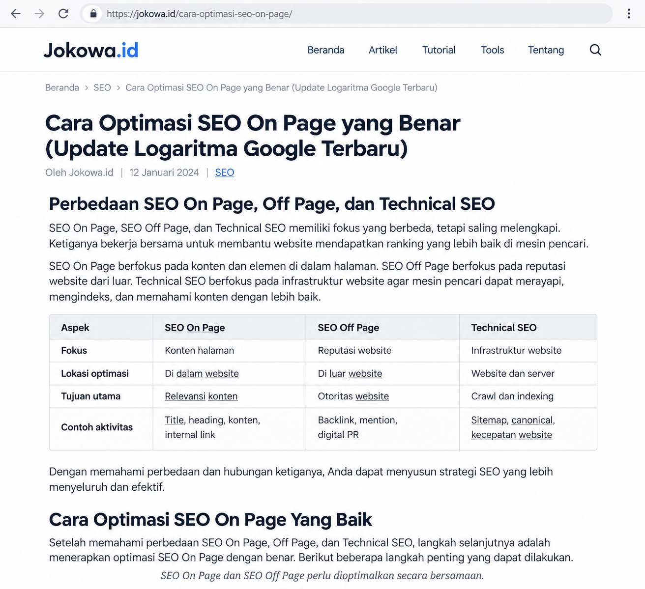 SEO On Page dan SEO Off Page perlu dioptimalkan secara bersamaan.