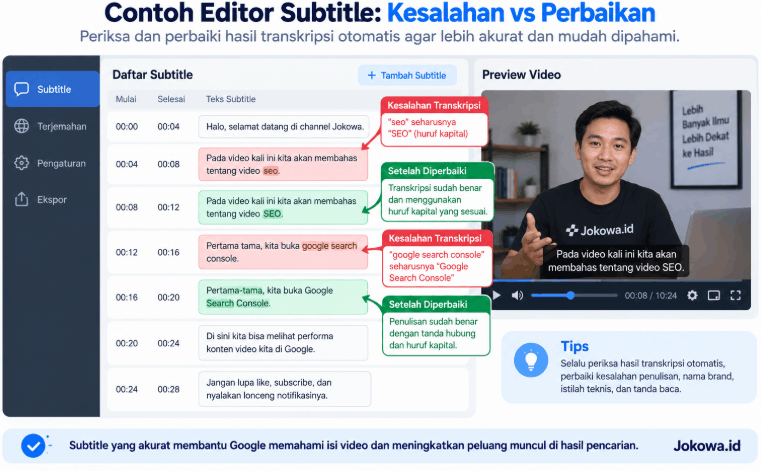 Tambahkan Subtitle dan Transkrip