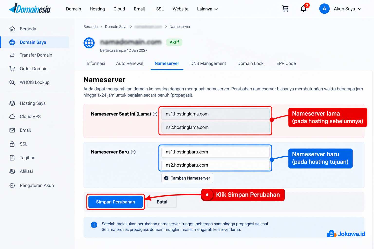 Ubah Nameserver atau DNS Domain