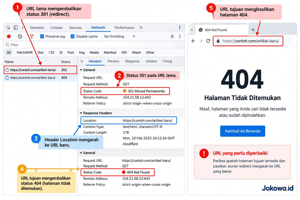 Memeriksa Redirect yang Mengarah ke Halaman 404