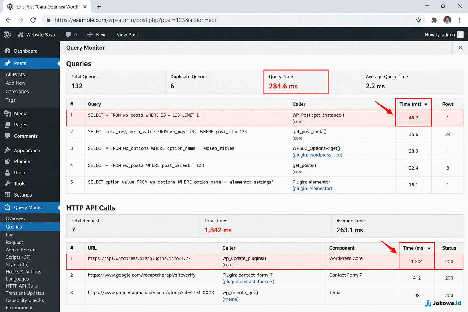 Periksa Pengaruh Plugin terhadap Database dan Request Eksternal