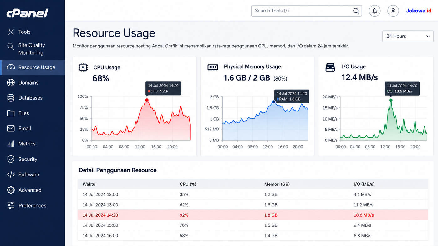 Periksa Penggunaan CPU, RAM, dan IO Hosting