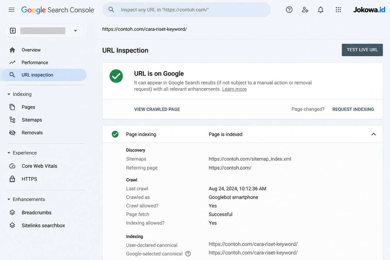 Periksa URL Menggunakan Google Search Console