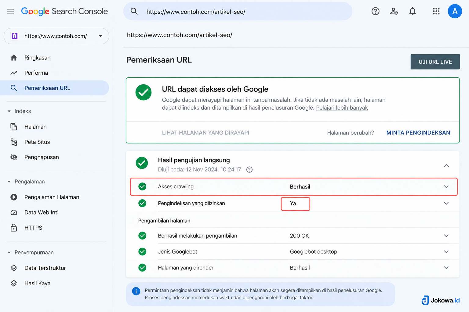 Uji kembali menggunakan Google Search Console